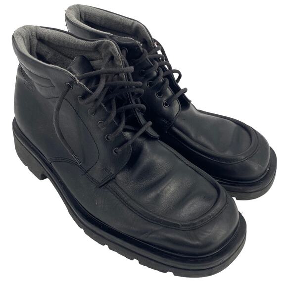 Skechers Men's 10.5 Black Leather Boots Lace Up Made in Italy shoes - Picture 1 of 7